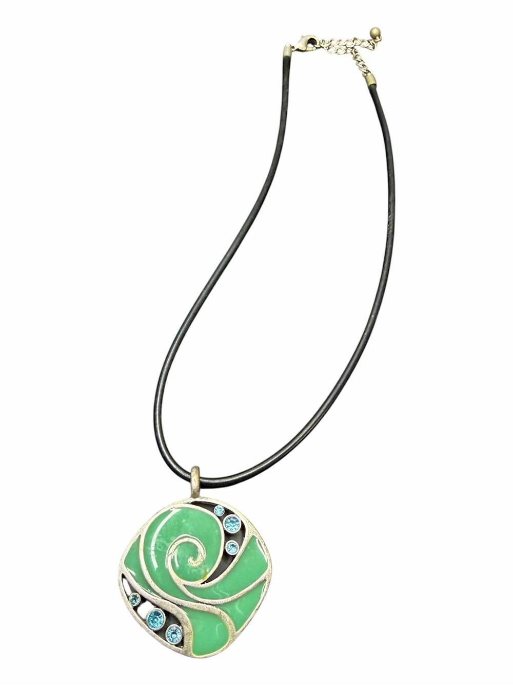 Vintage ocean inspired Green Swirl Pendant Necklace with Blue Accent Stones
